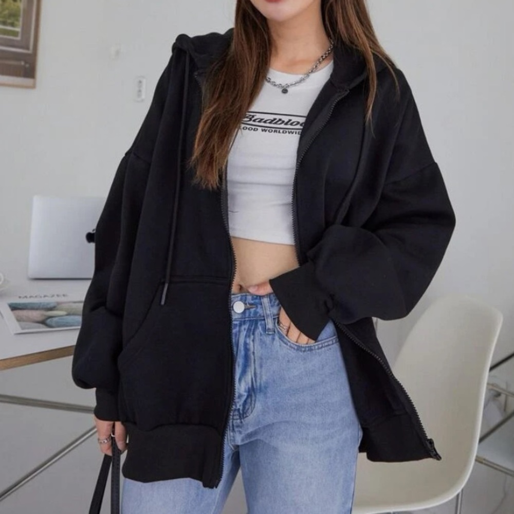 DAZY Black Zipup Sweater with Hoodie
